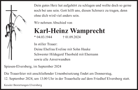 Traueranzeige von Karl-Heinz Wamprecht von saarbruecker_zeitung