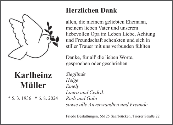 Traueranzeige von Karlheinz Müller von saarbruecker_zeitung