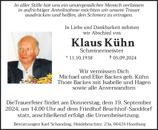 Traueranzeige von Klaus Kühn von saarbruecker_zeitung