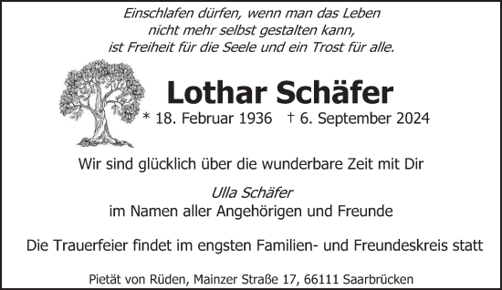 Traueranzeige von Lothar Schäfer von saarbruecker_zeitung