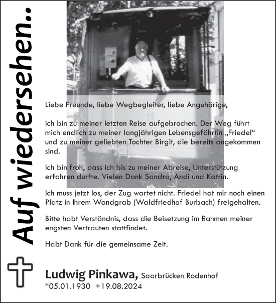 Traueranzeige von Ludwig Pinkawa von saarbruecker_zeitung