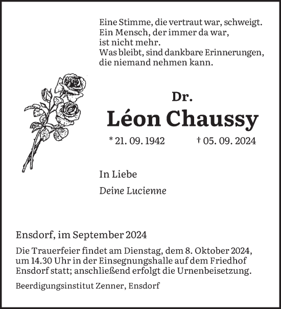 Traueranzeige von Léon Chaussy von saarbruecker_zeitung