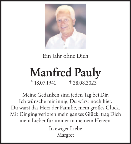 Traueranzeige von Manfred Pauly von saarbruecker_zeitung