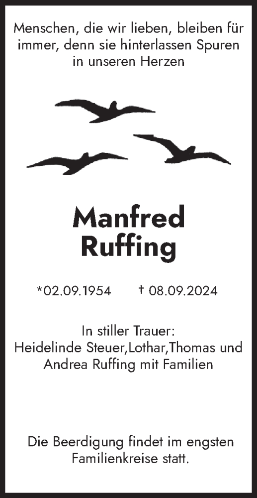 Traueranzeige von Manfred Ruffing von saarbruecker_zeitung