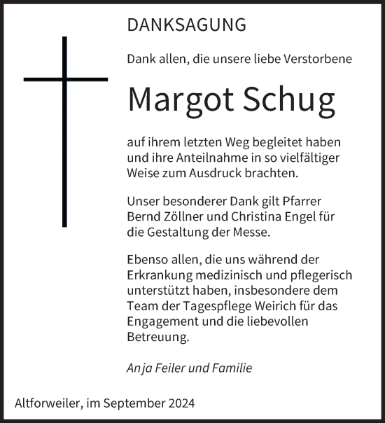 Traueranzeige von Margot Schug von saarbruecker_zeitung