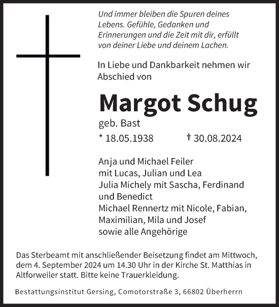 Traueranzeige von Margot Schug von saarbruecker_zeitung