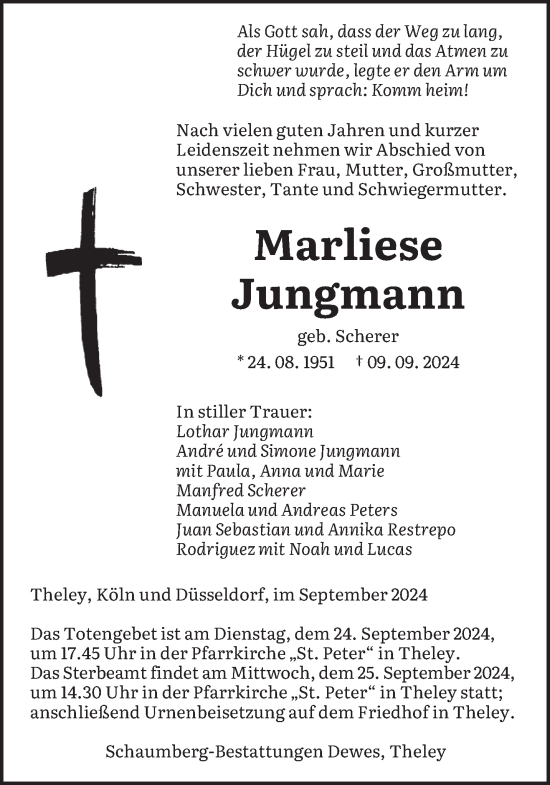 Traueranzeige von Marliese Jungmann von saarbruecker_zeitung