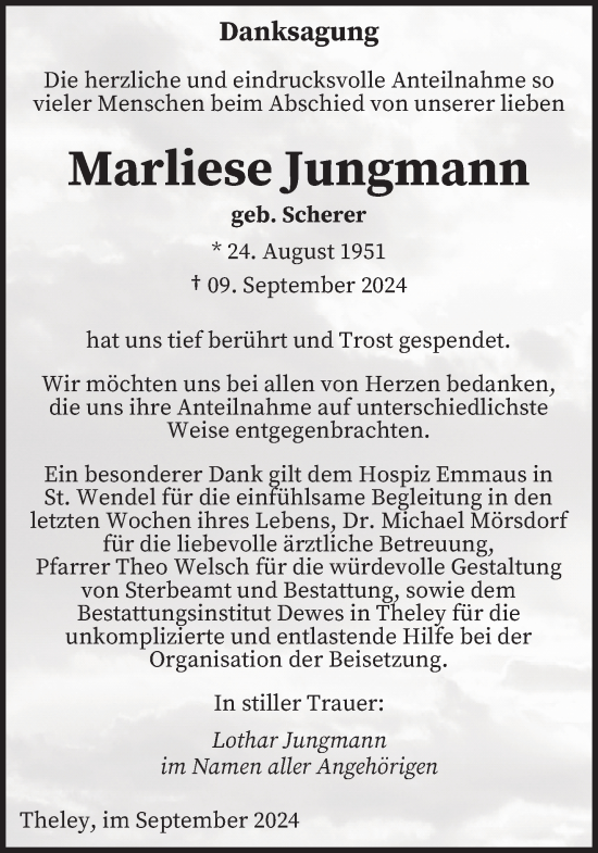 Traueranzeige von Marliese Jungmann von saarbruecker_zeitung