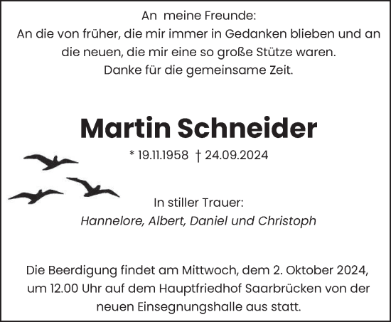 Traueranzeige von Martin Schneider von saarbruecker_zeitung