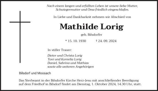 Traueranzeige von Mathilde Lorig von saarbruecker_zeitung