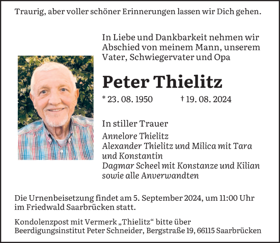 Traueranzeige von Peter Thielitz von saarbruecker_zeitung