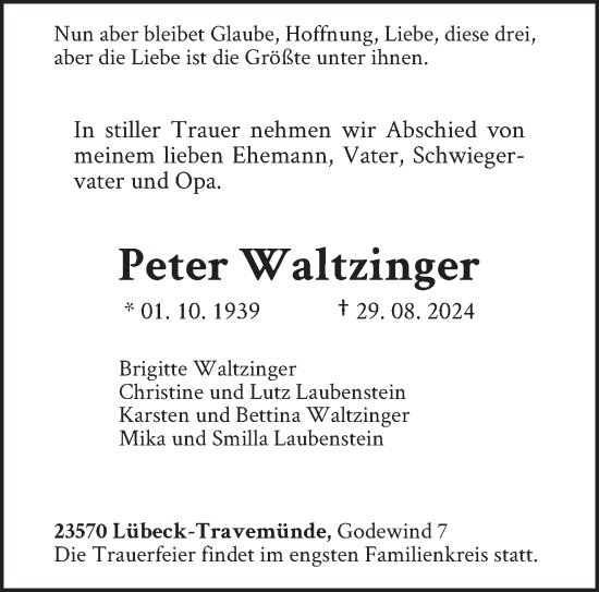 Traueranzeige von Peter Waltzinger von saarbruecker_zeitung