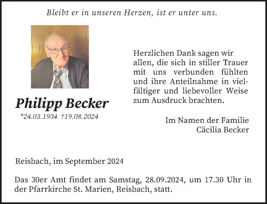 Traueranzeige von Philipp Becker von saarbruecker_zeitung