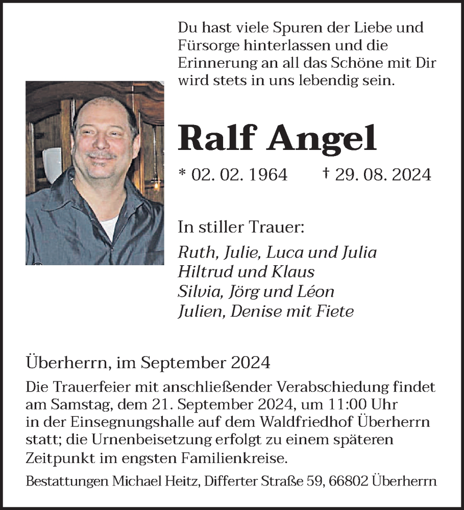  Traueranzeige für Ralf Angel vom 14.09.2024 aus saarbruecker_zeitung