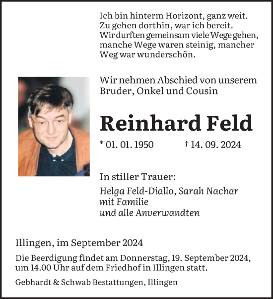 Traueranzeige von Reinhard Feld von saarbruecker_zeitung