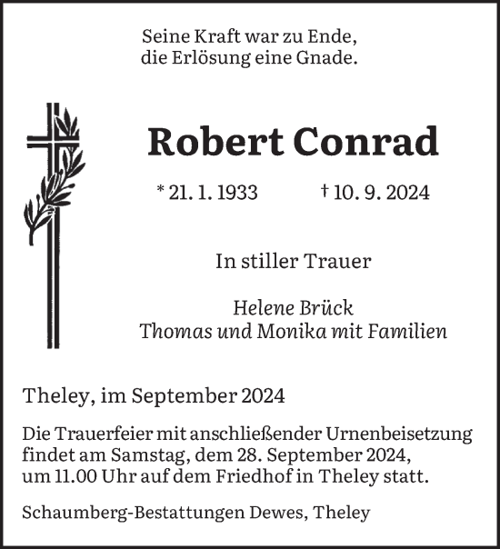 Traueranzeige von Robert Conrad von saarbruecker_zeitung