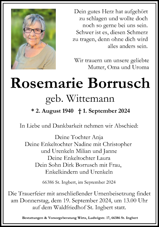 Traueranzeige von Rosemarie Borrusch von saarbruecker_zeitung