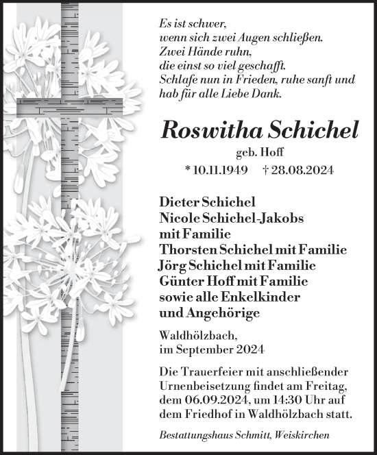 Traueranzeige von Roswitha Schichel von saarbruecker_zeitung