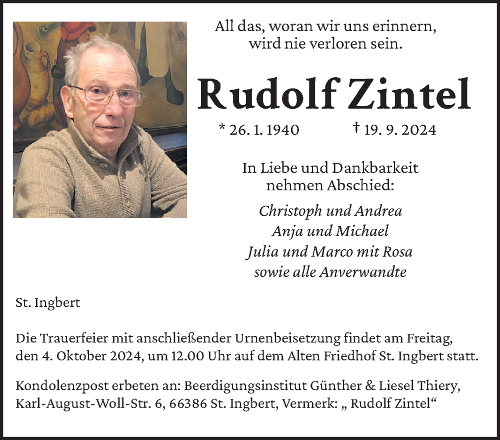  Traueranzeige für Rudolf Zintel vom 28.09.2024 aus saarbruecker_zeitung