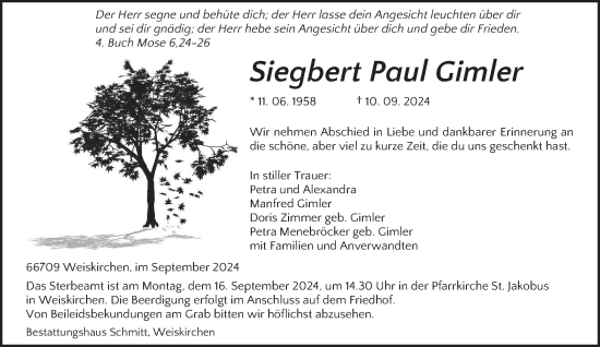 Traueranzeige von Siegbert Paul Gimler von saarbruecker_zeitung