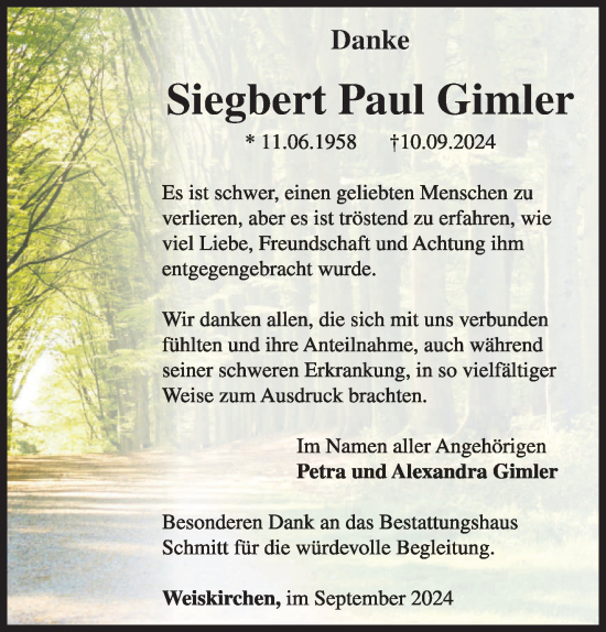 Traueranzeige von Siegbert Paul Gimler von saarbruecker_zeitung