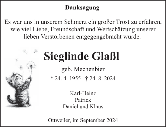 Traueranzeige von Sieglinde Glaßl von saarbruecker_zeitung