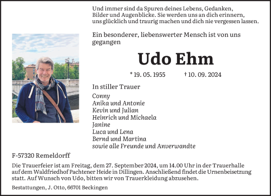 Traueranzeige von Udo Ehm von saarbruecker_zeitung