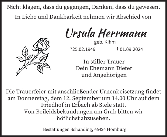 Traueranzeige von Ursula Herrmann von saarbruecker_zeitung