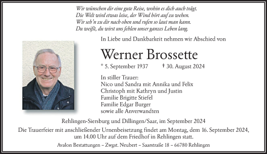 Traueranzeige von Werner Brossette von saarbruecker_zeitung