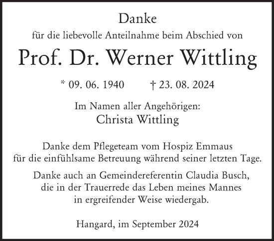 Traueranzeige von Werner Wittling von saarbruecker_zeitung