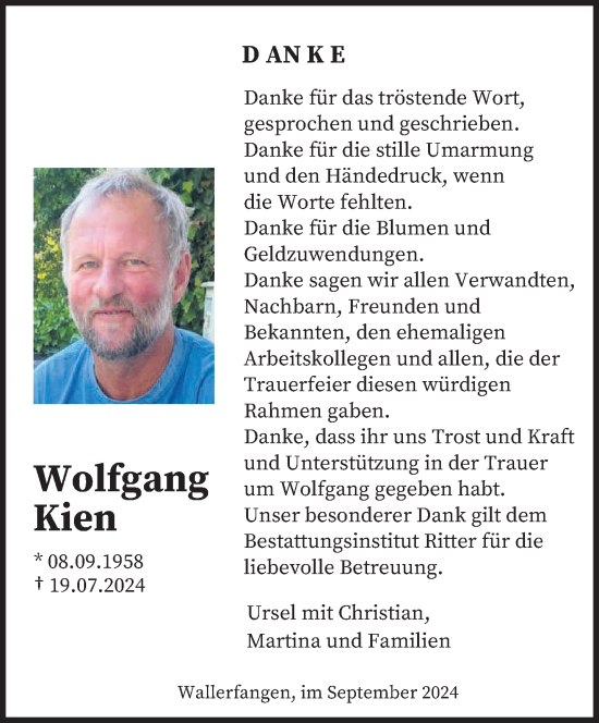 Traueranzeige von Wolfgang Kien von saarbruecker_zeitung