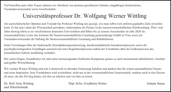 Traueranzeige von Werner Wittling von saarbruecker_zeitung