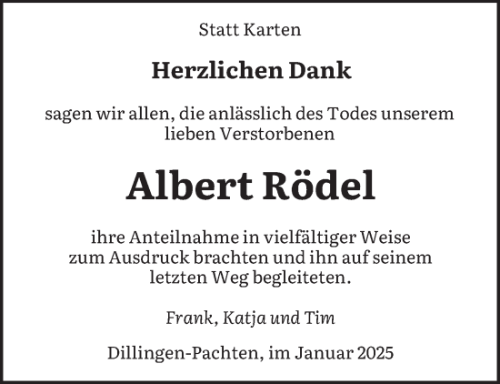 Traueranzeige von Albert Rödel von saarbruecker_zeitung
