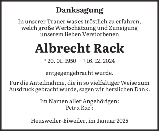 Traueranzeige von Albrecht Rack von saarbruecker_zeitung