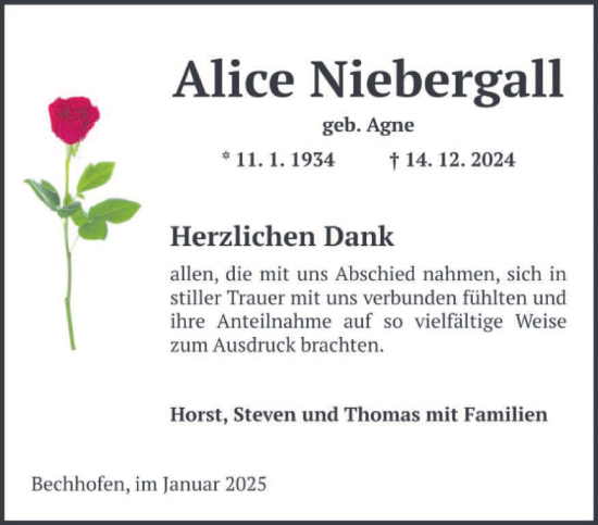 Traueranzeige von Alice Niebergall von saarbruecker_zeitung