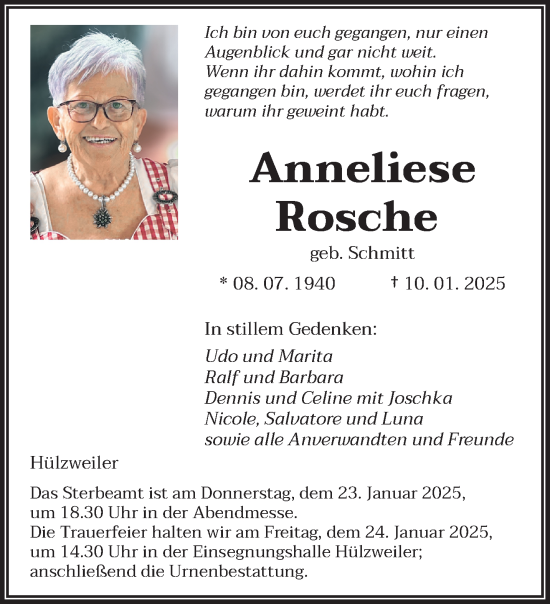 Traueranzeige von Anneliese Rosche von saarbruecker_zeitung