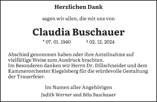 Traueranzeige von Claudia Buschauer von saarbruecker_zeitung