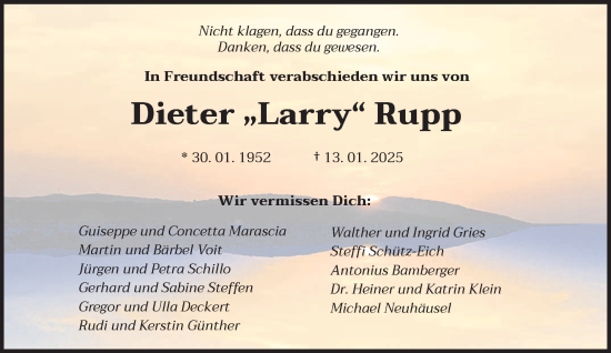 Traueranzeige von Dieter Rupp von saarbruecker_zeitung