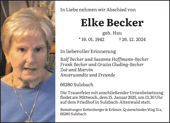 Traueranzeige von Elke Becker von saarbruecker_zeitung