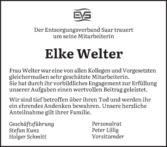 Traueranzeige von Elke Welter von saarbruecker_zeitung