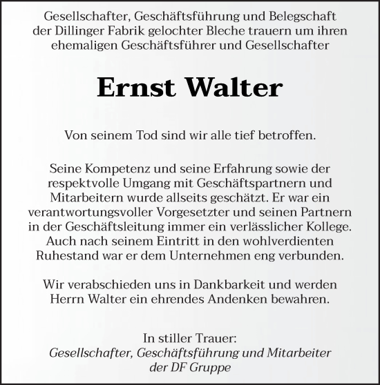 Traueranzeige von Ernst Walter von saarbruecker_zeitung