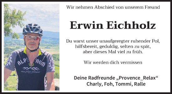 Traueranzeige von Erwin Eichholz von saarbruecker_zeitung