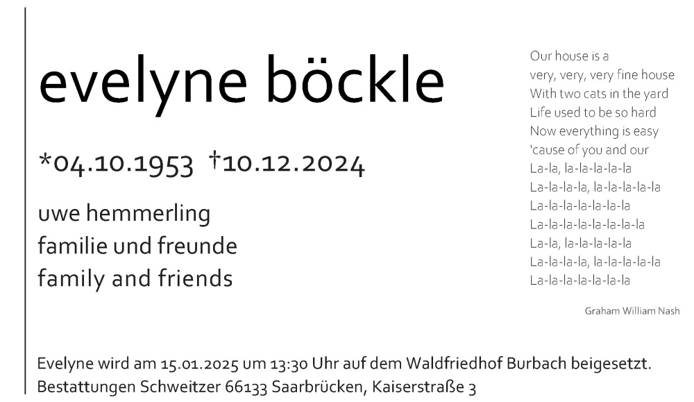  Traueranzeige für Evelyne Böckle vom 04.01.2025 aus saarbruecker_zeitung