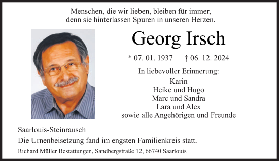 Traueranzeige von Georg Irsch von saarbruecker_zeitung