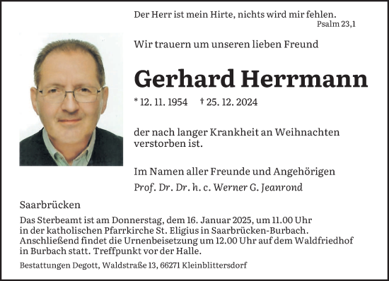 Traueranzeige von Gerhard Herrmann von saarbruecker_zeitung