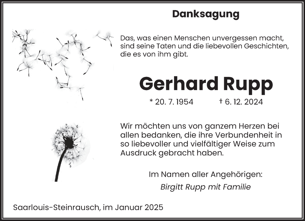  Traueranzeige für Gerhard Rupp vom 04.01.2025 aus saarbruecker_zeitung