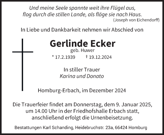 Traueranzeige von Gerlinde Ecker von saarbruecker_zeitung