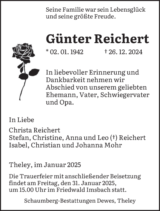 Traueranzeige von Günter Reichert von saarbruecker_zeitung