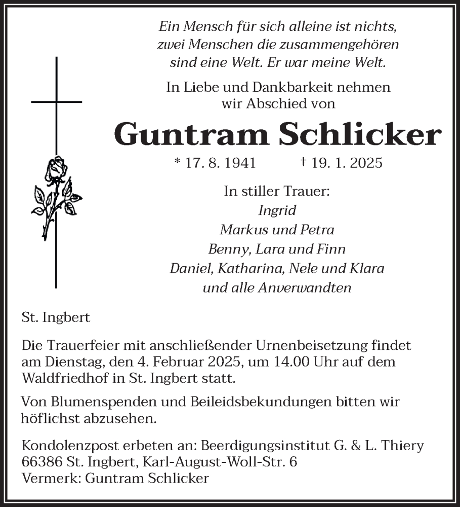 Traueranzeige für Guntram Schlicker vom 25.01.2025 aus saarbruecker_zeitung