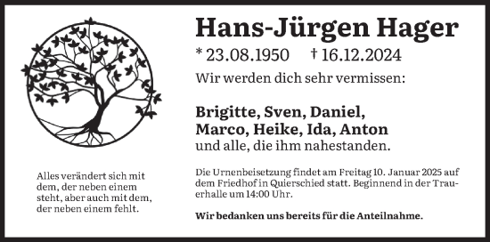 Traueranzeige von Hans-Jürgen Hager von saarbruecker_zeitung